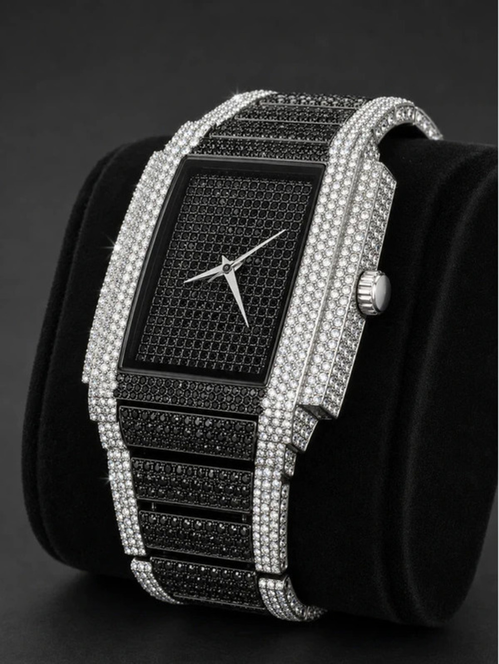 #603 42mm Iced Out Bling Chandelier Watch – Black & Silver Tone - Picture 2 of 5